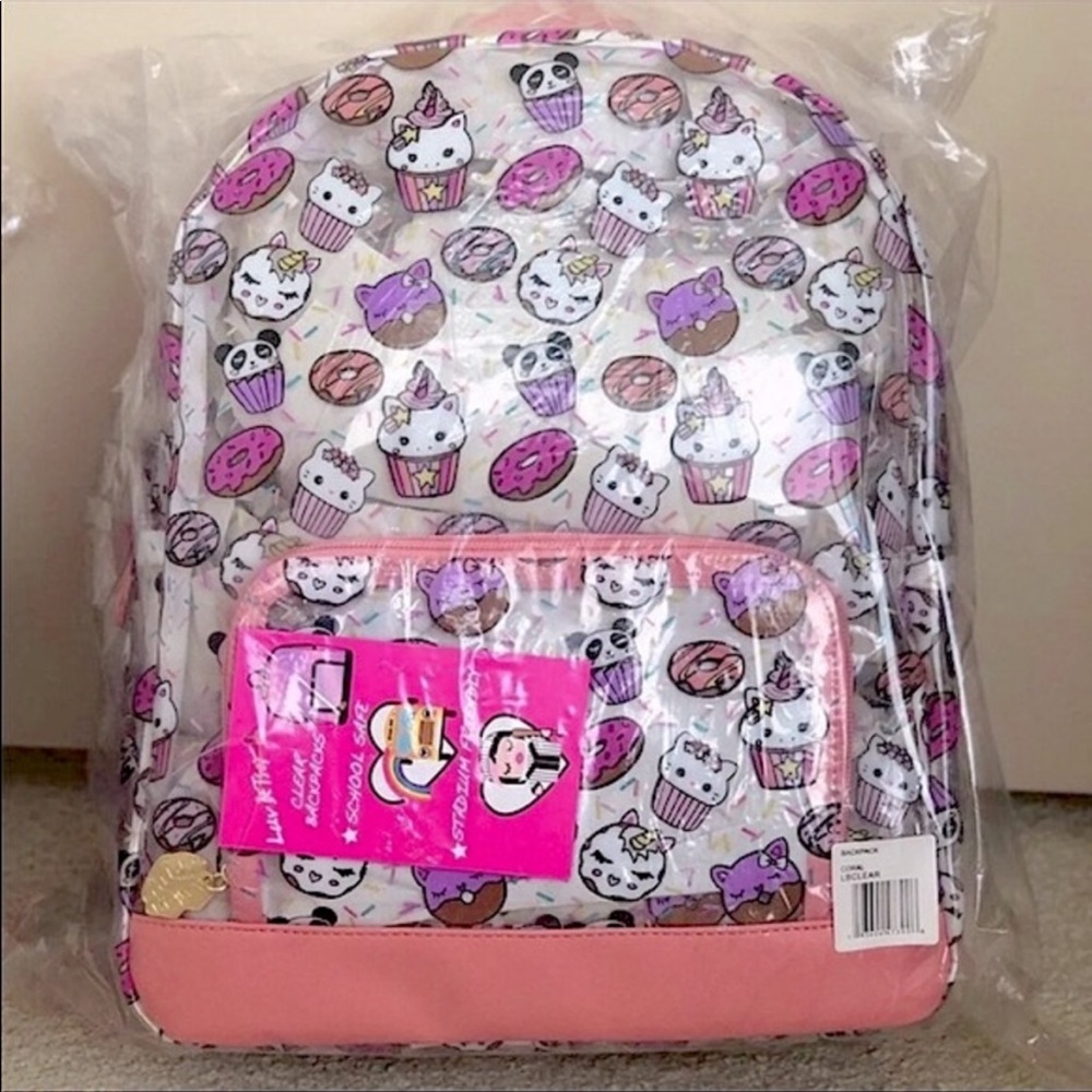 Betsey Johnson Clear Print Cat Panda Cupcake Backpack